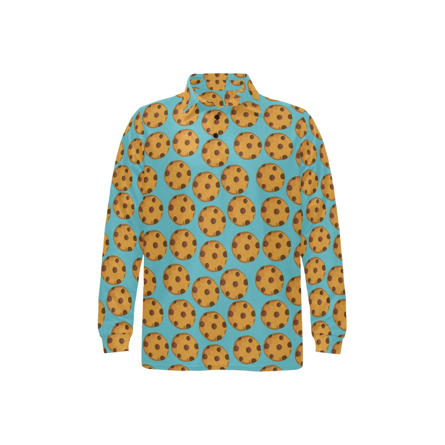 Cookie Pattern Print Design 01 Long Sleeve Polo Shirt For Men's