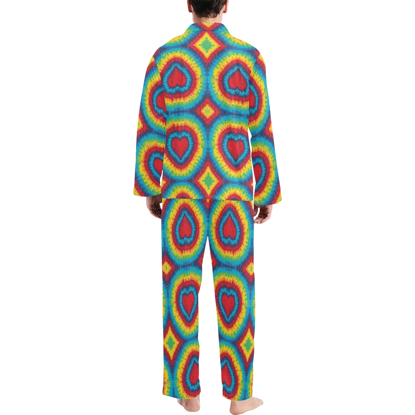 Tie Dye Heart shape Men's Long Pajama Set