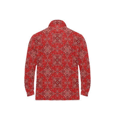 Bandana Red Pattern Print Design LKS3010 Long Sleeve Polo Shirt For Men's