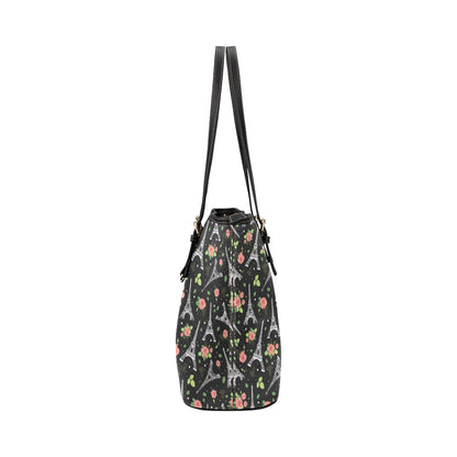 Eiffel Tower Rose Print Leather Tote Bag
