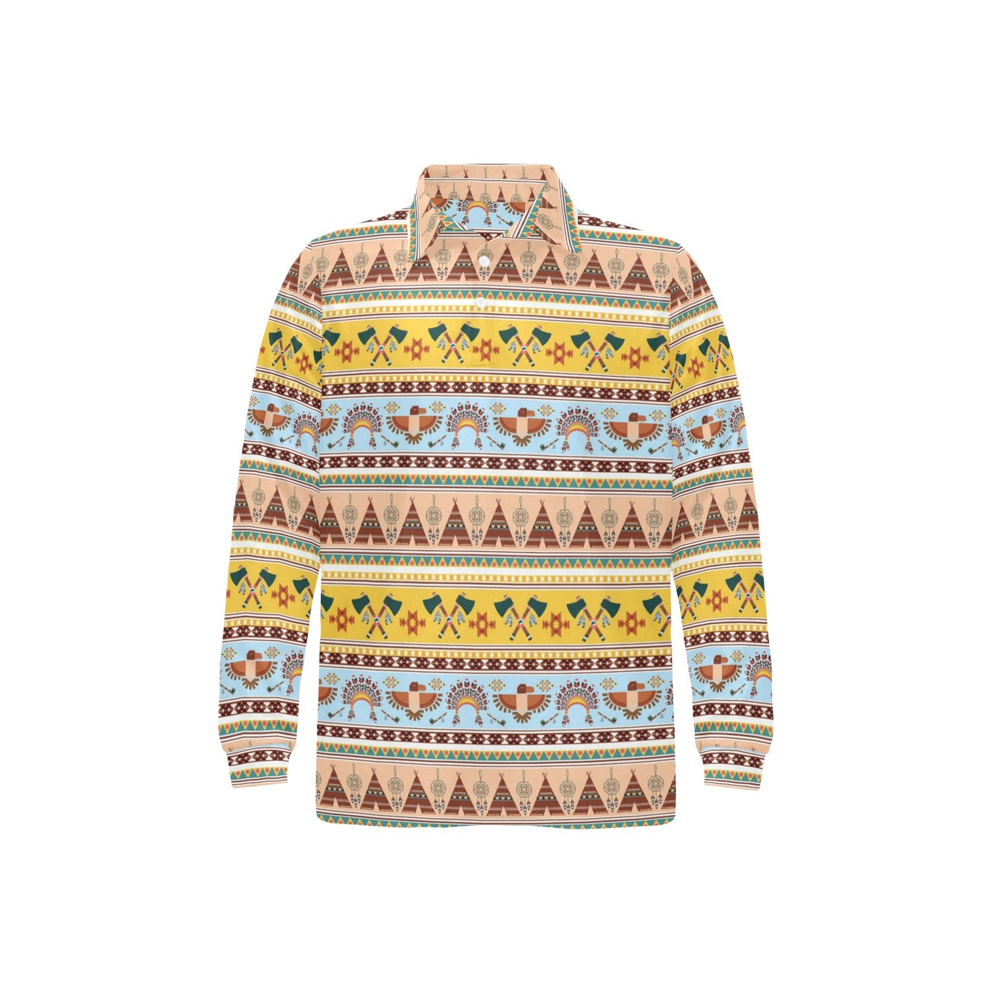 Native American Pattern Design Print Long Sleeve Polo Shirt For Men's