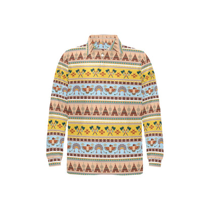 Native American Pattern Design Print Long Sleeve Polo Shirt For Men's