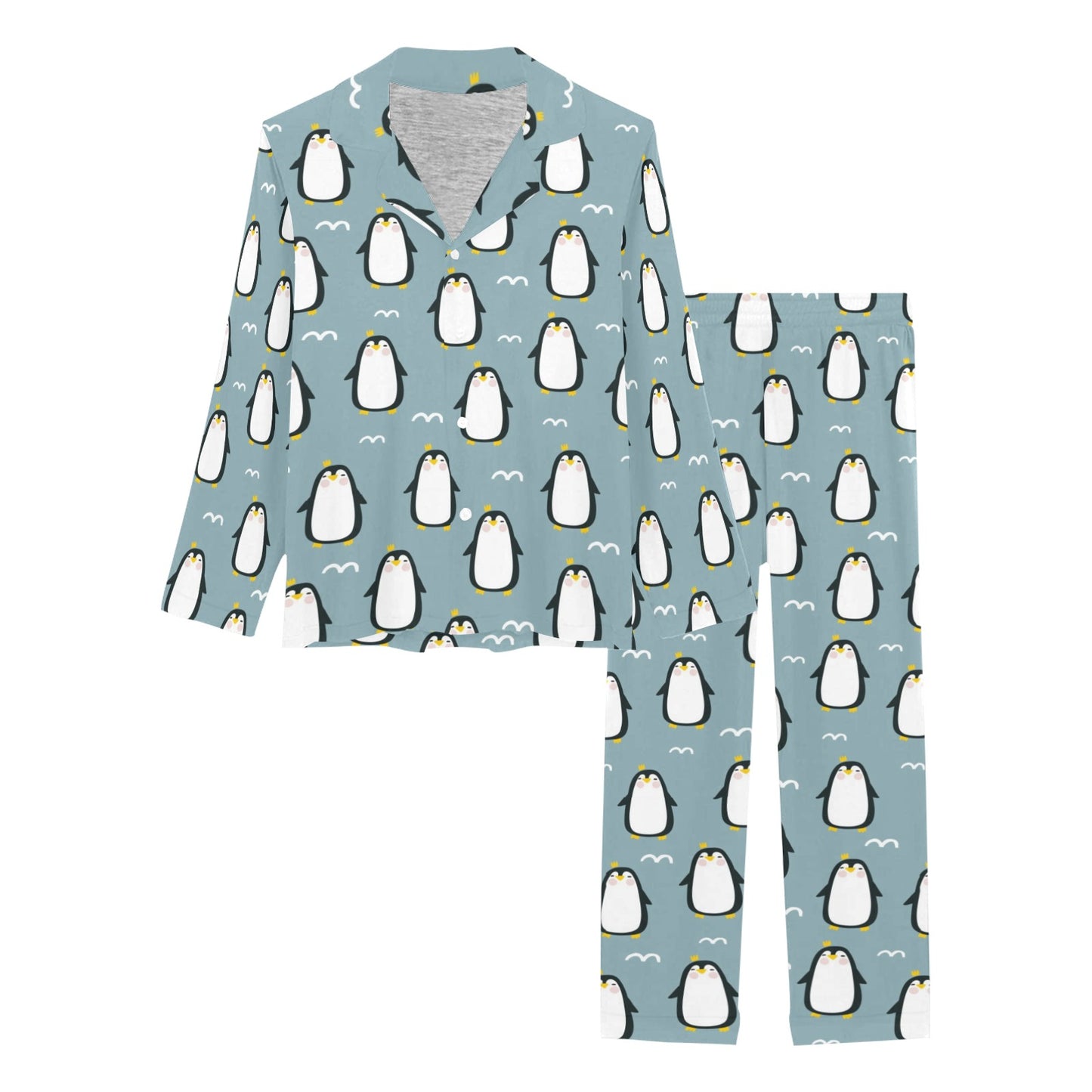 Penguin Pattern Print Design A02 Women's Long Pajama Set