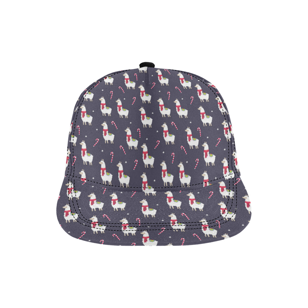 Llama with Candy Cane Themed Print Snapback Cap