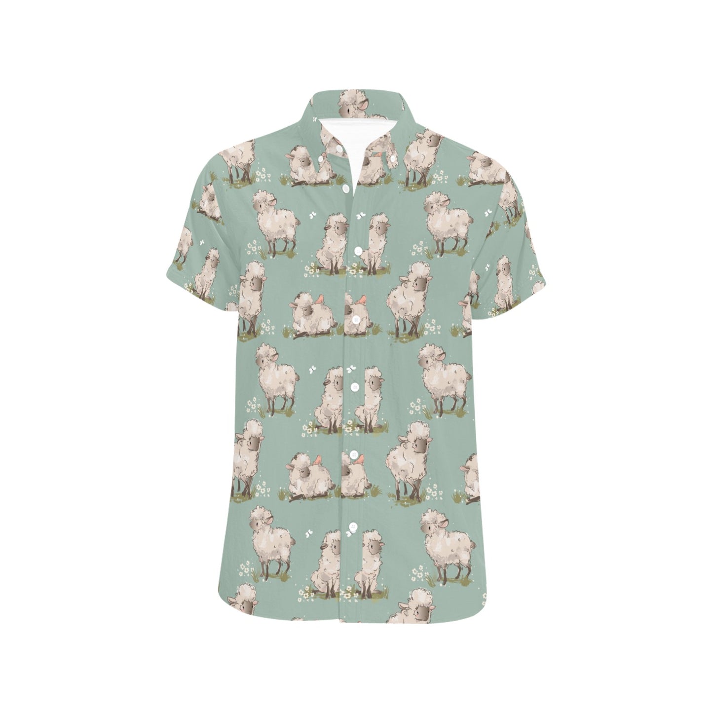 Sheep Print Design LKS405 Men Short Sleeve Button Up Shirt