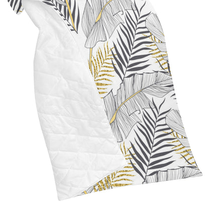 Gold Glitter Tropical Palm Leaves Premium Quilt