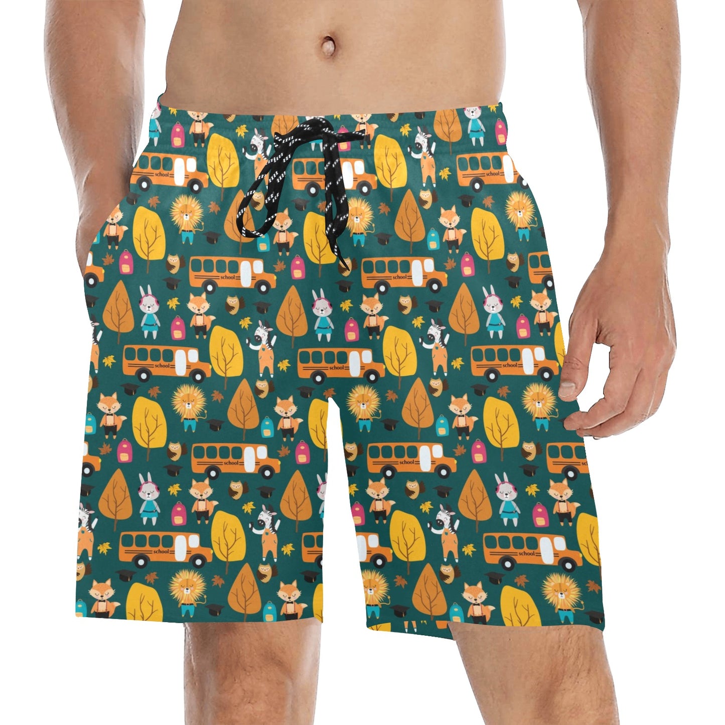 School Bus Print Design LKS309 Men's Swim Trunks Beach Shorts