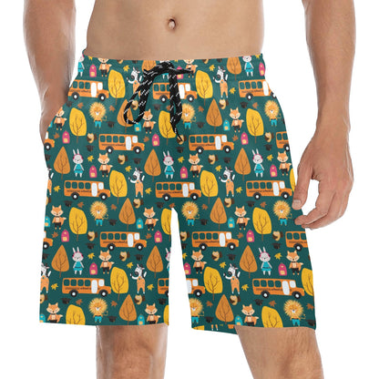School Bus Print Design LKS309 Men's Swim Trunks Beach Shorts