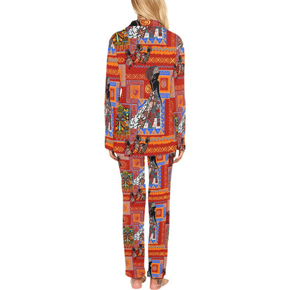 African Print Pattern Women's Long Pajama Set