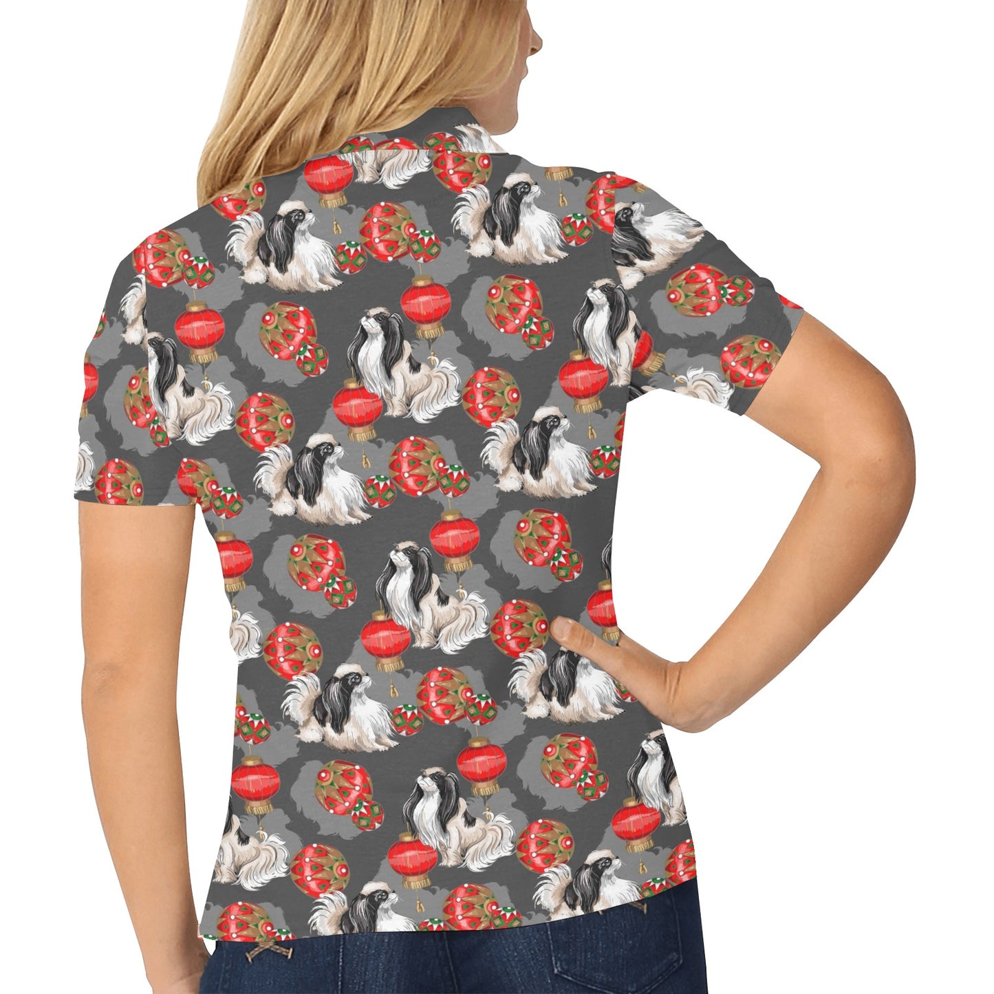 Japanese Chin Pattern Print Design 02 Women's Polo Shirt