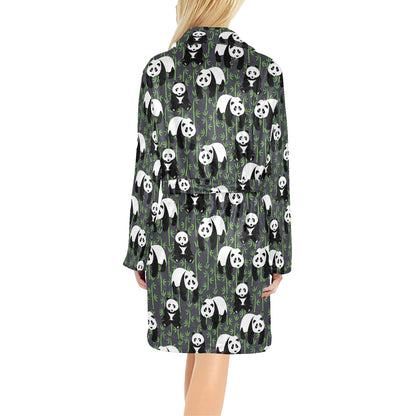 Panda Bear Bamboo Themed Print Women's Fleece Robe