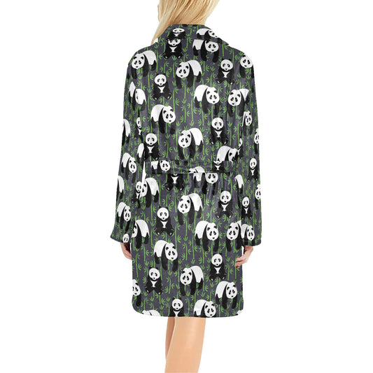 Panda Bear Bamboo Themed Print Women's Fleece Robe