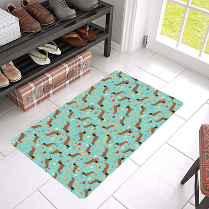 Dachshund with Floral Print Pattern Rubber Doormat