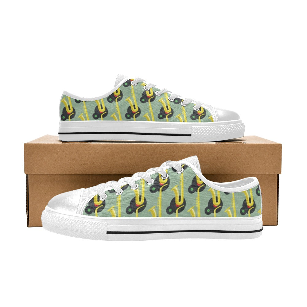 Saxophone Print Design LKS405 Women's White Low Top Shoes