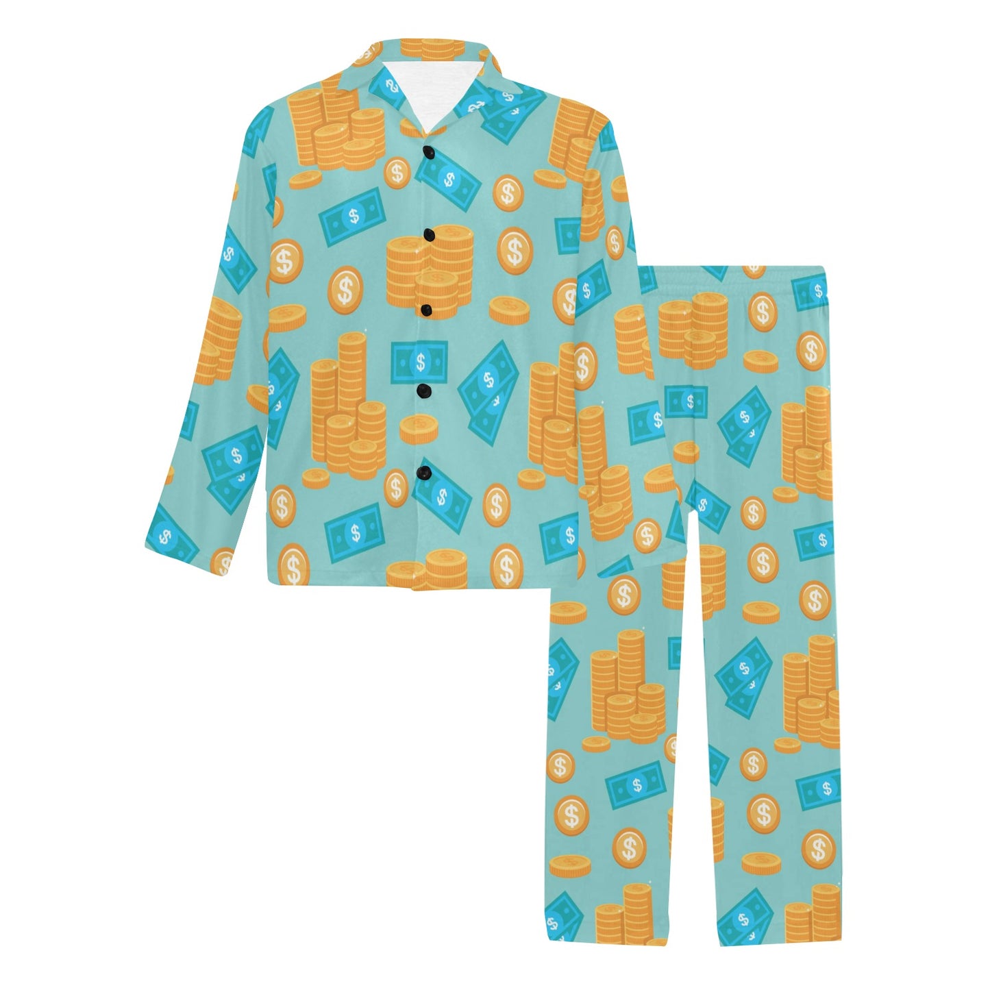 Money Pattern Print Design 03 Men's Long Pajama Set