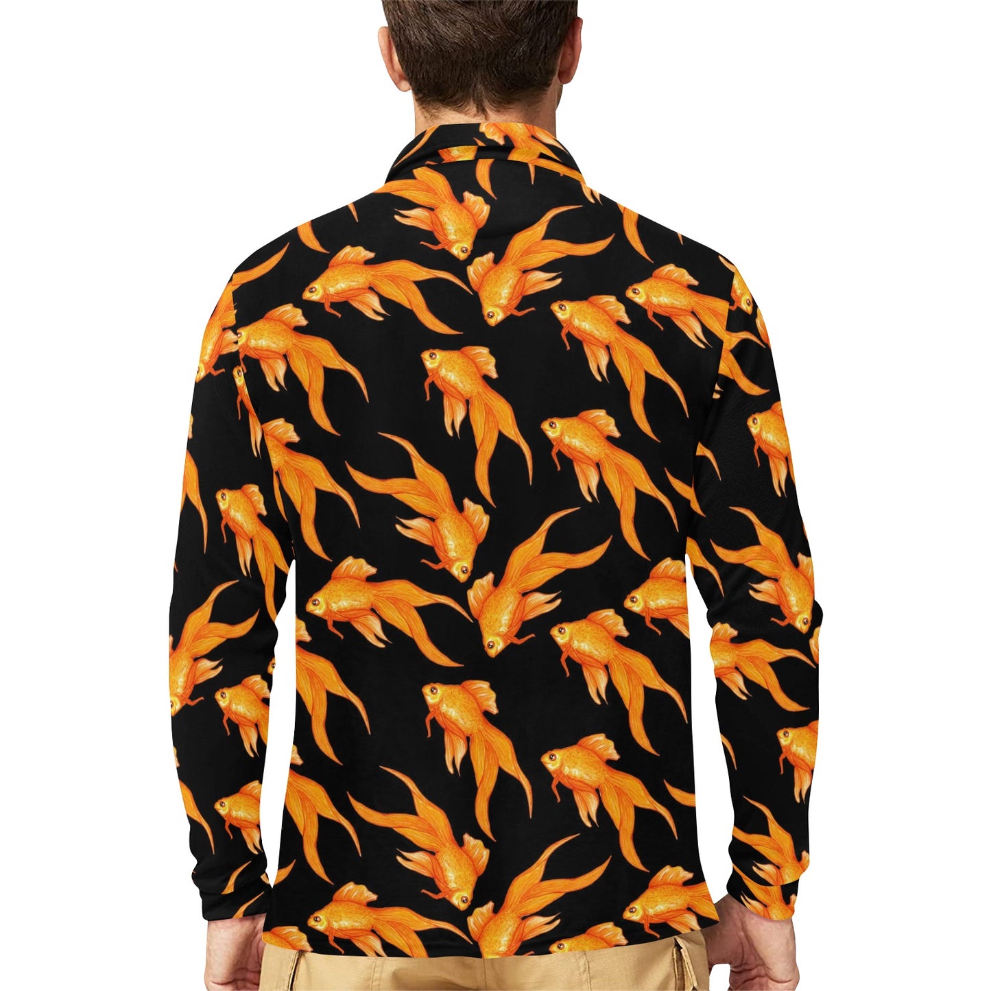 Goldfish Pattern Print Design 03 Long Sleeve Polo Shirt For Men's