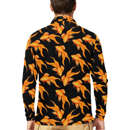 Goldfish Pattern Print Design 03 Long Sleeve Polo Shirt For Men's