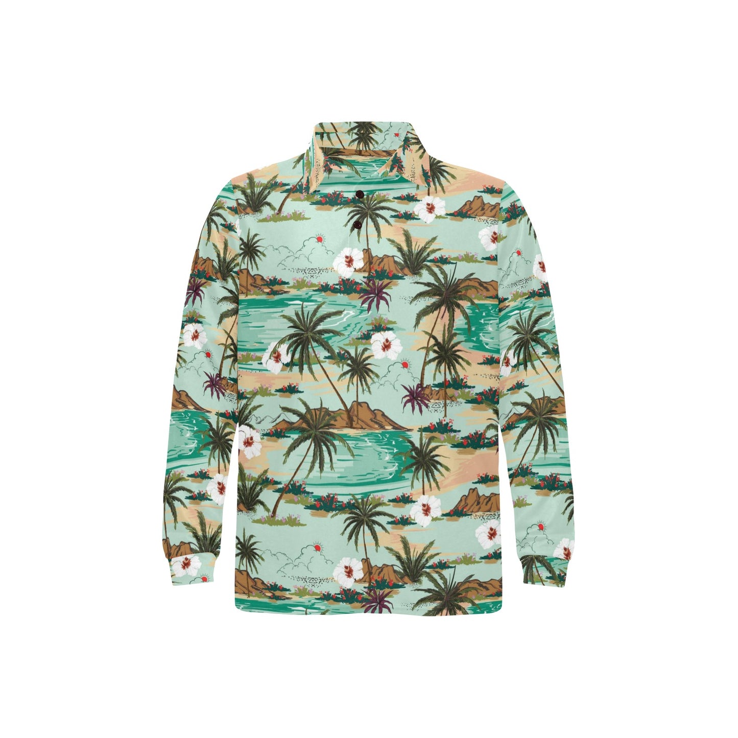 Pacific island Pattern Print Design A03 Long Sleeve Polo Shirt For Men's