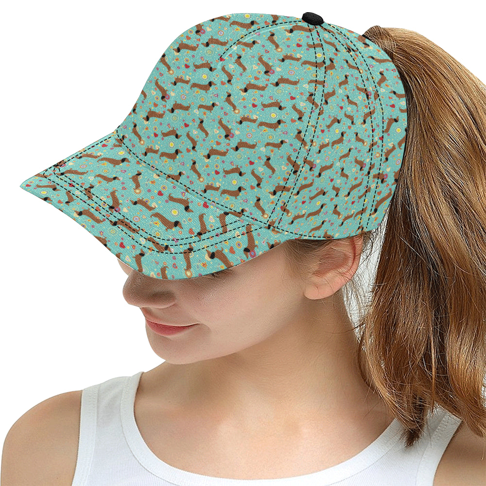 Dachshund with Floral Print Pattern Snapback Cap