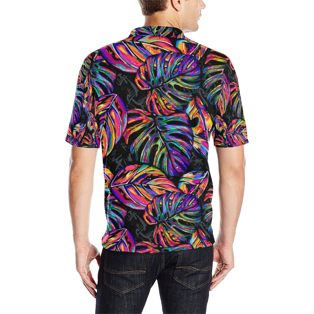 Neon Color Tropical Palm Leaves Men Polo Shirt