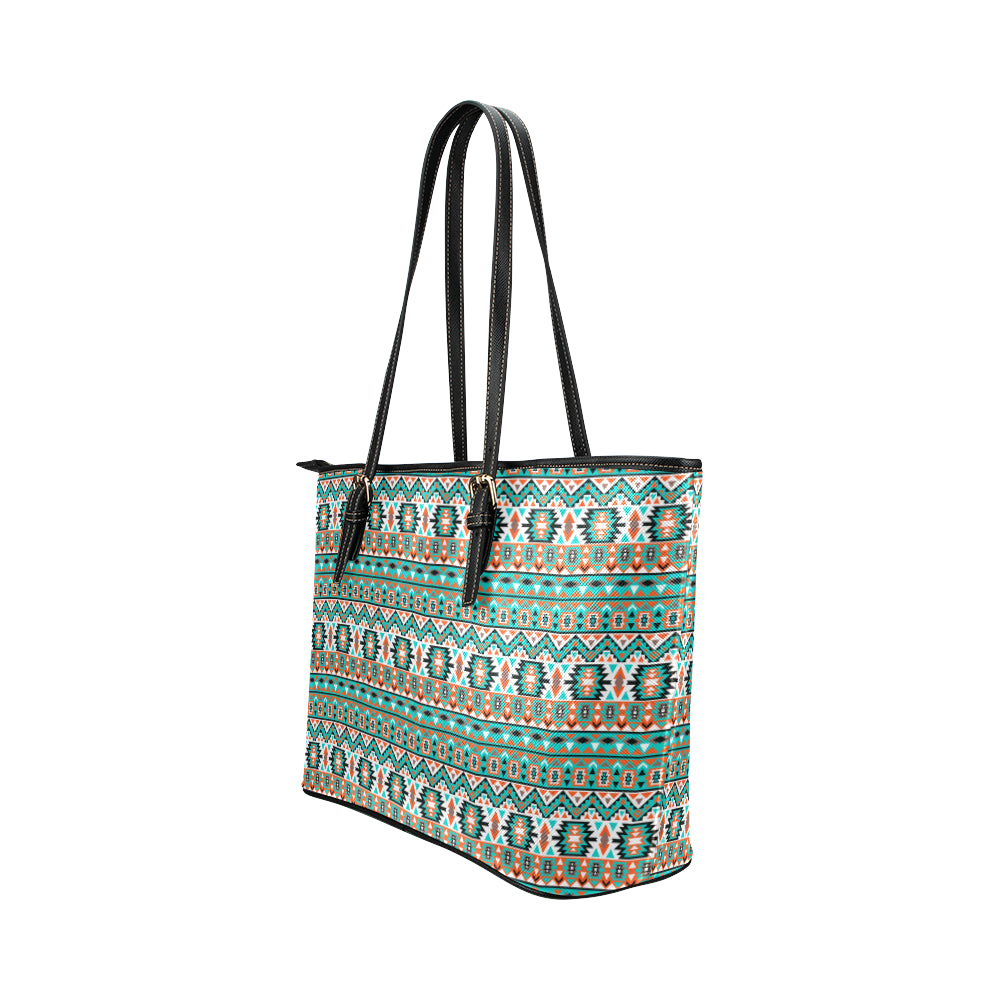 Indian Navajo Ethnic Themed Design Print Leather Tote Bag