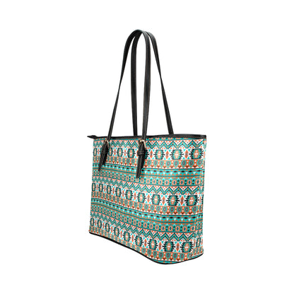 Indian Navajo Ethnic Themed Design Print Leather Tote Bag