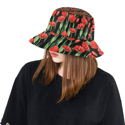 Tulip Red Pattern Print Design TP03 Unisex Bucket Hat