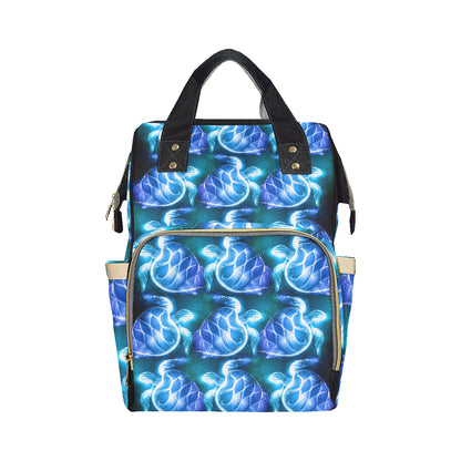 Blue Neon Sea Turtle Print Diaper Bag Backpack