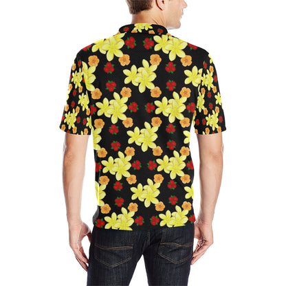 Yellow Plumeria Pattern Print Design PM04 Men Polo Shirt