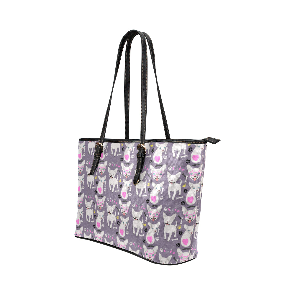 Chihuahua Happy Pattern Leather Tote Bag