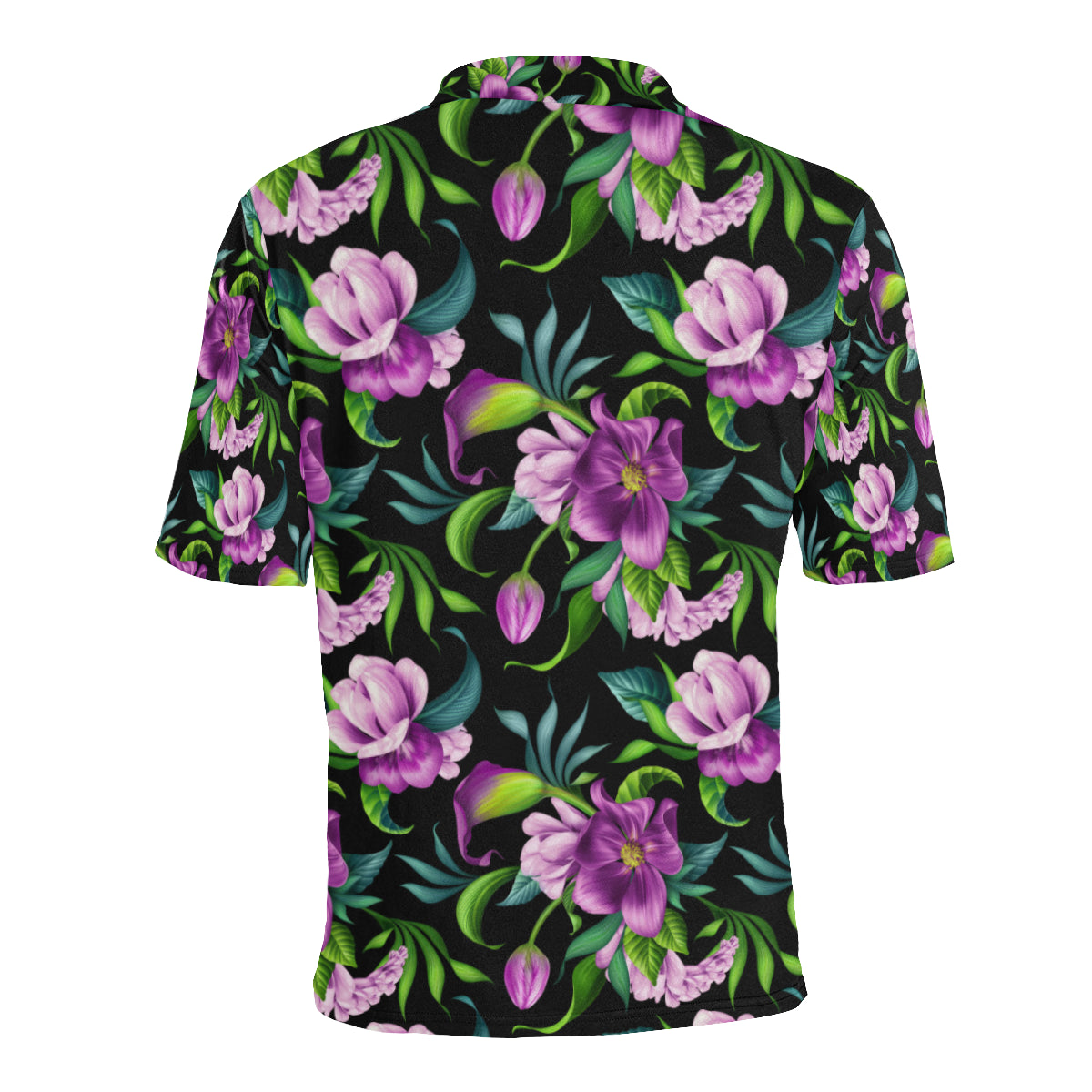 Bright Purple Floral Pattern Men Polo Shirt