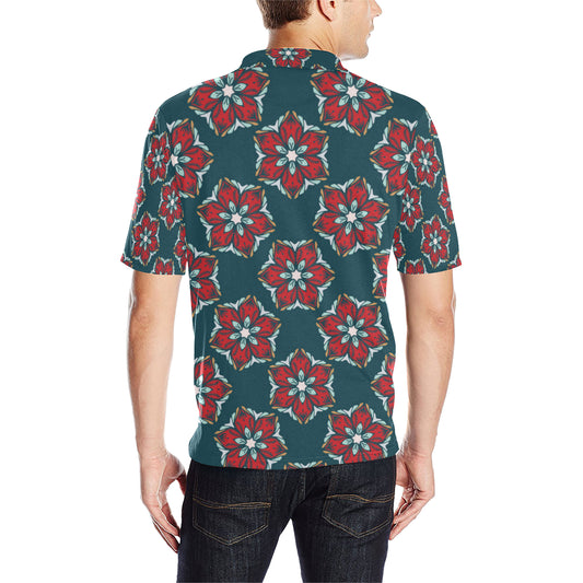 Poinsettia Pattern Print Design A03 Men Polo Shirt