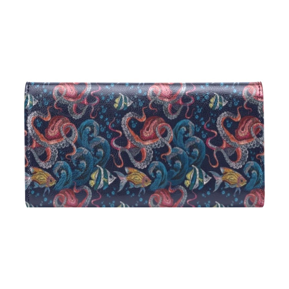 Underwater Giant Squid Print Design LKS302 Women's Trifold Wallet
