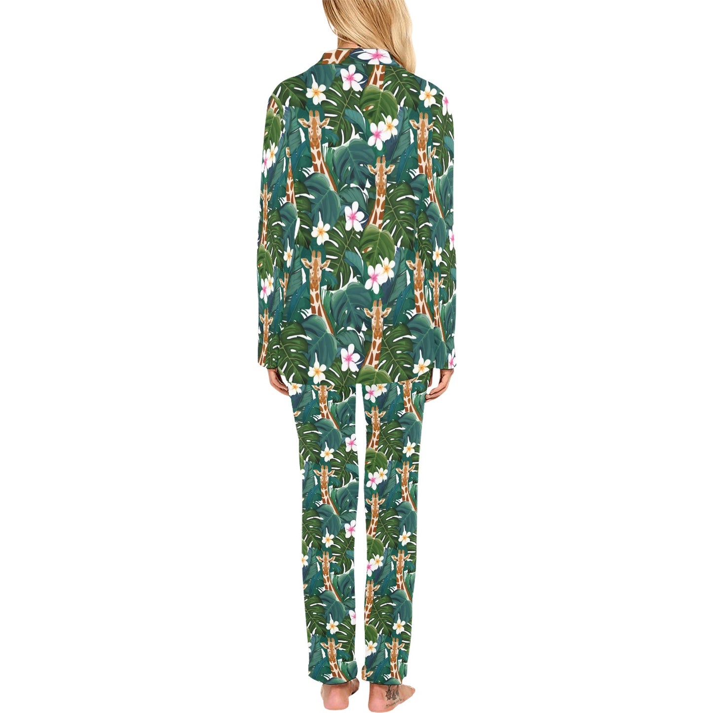 Giraffe Jungle Design Print Women's Long Pajama Set