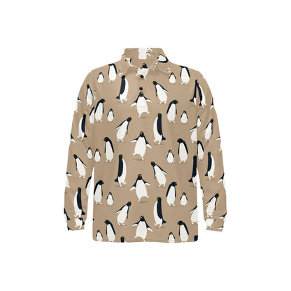 Penguin Pattern Print Design A01 Long Sleeve Polo Shirt For Men's