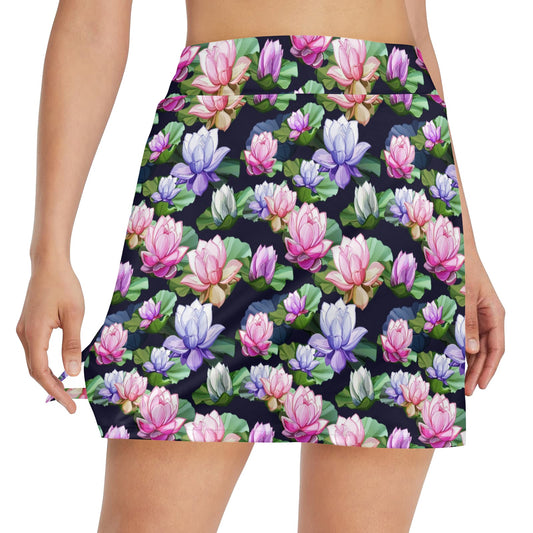 Lotus Flower Print Design 17" Golf & Pickleball Skort with Pockets