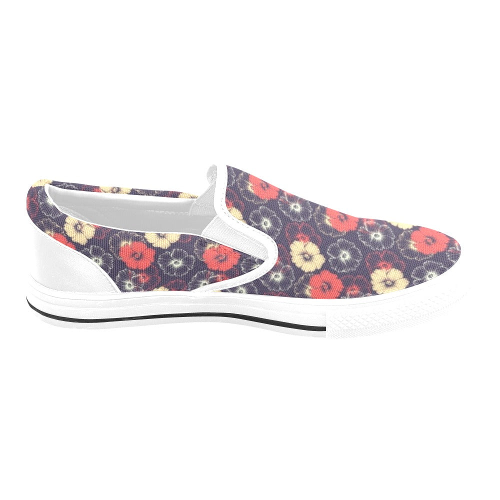 Tropical Flower Print Design LKS302 White Slip Ons Canvas Women's Shoes