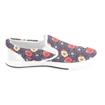 Tropical Flower Print Design LKS302 White Slip Ons Canvas Women's Shoes