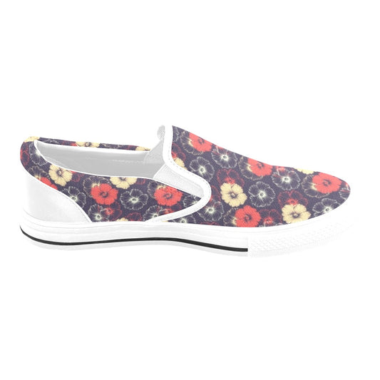 Tropical Flower Print Design LKS302 White Slip Ons Canvas Women's Shoes