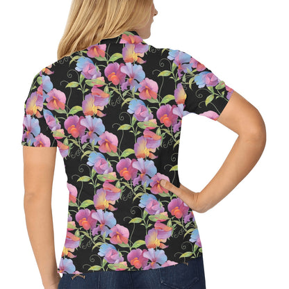 Peony Pattern Print Design PE012 Women's Polo Shirt