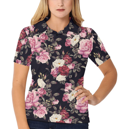 Rose Pattern Women's Polo Shirt