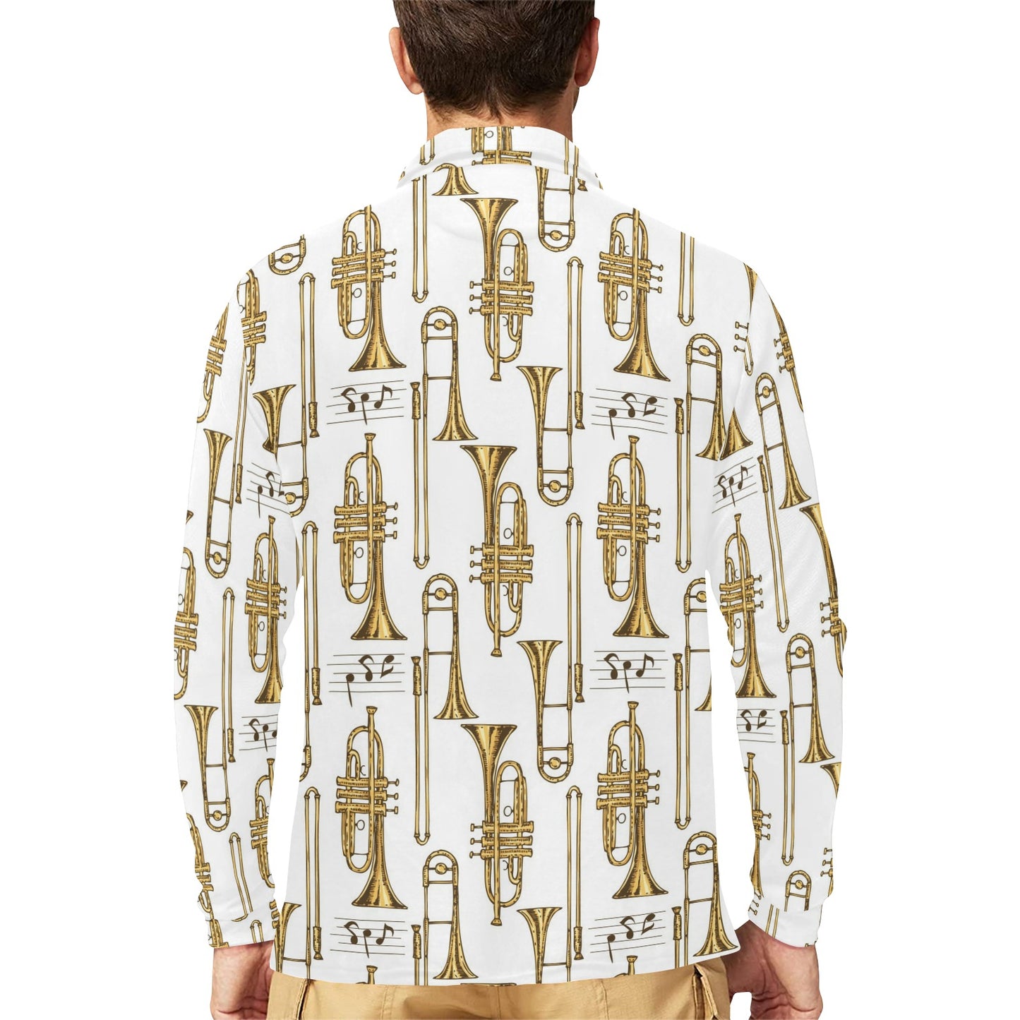 Trombone Pattern Print Design 04 Long Sleeve Polo Shirt For Men's