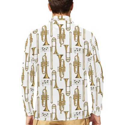 Trombone Pattern Print Design 04 Long Sleeve Polo Shirt For Men's