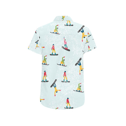 Snowboard Print Design LKS304 Men Short Sleeve Button Up Shirt