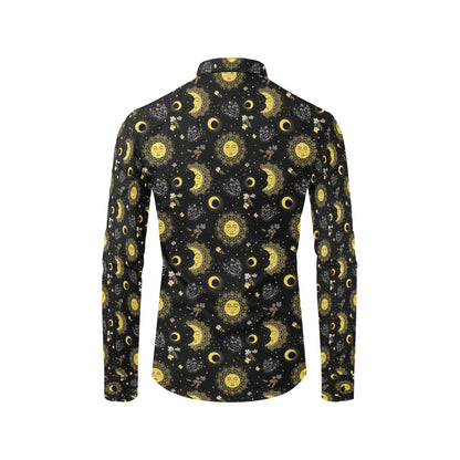 Sun Moon Print Design LKS301 Men's Long Sleeve Dress Shirt