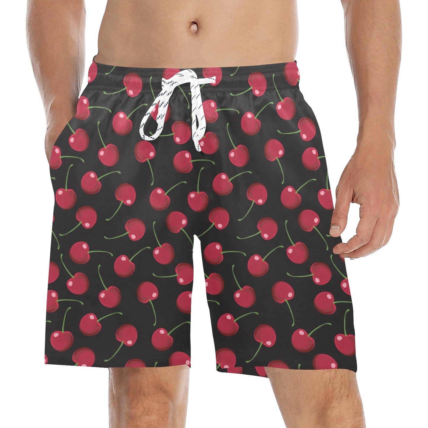 Cherry Black Background Men's Swim Trunks Beach Shorts