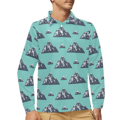 Mountain Pattern Print Design 01 Long Sleeve Polo Shirt For Men's