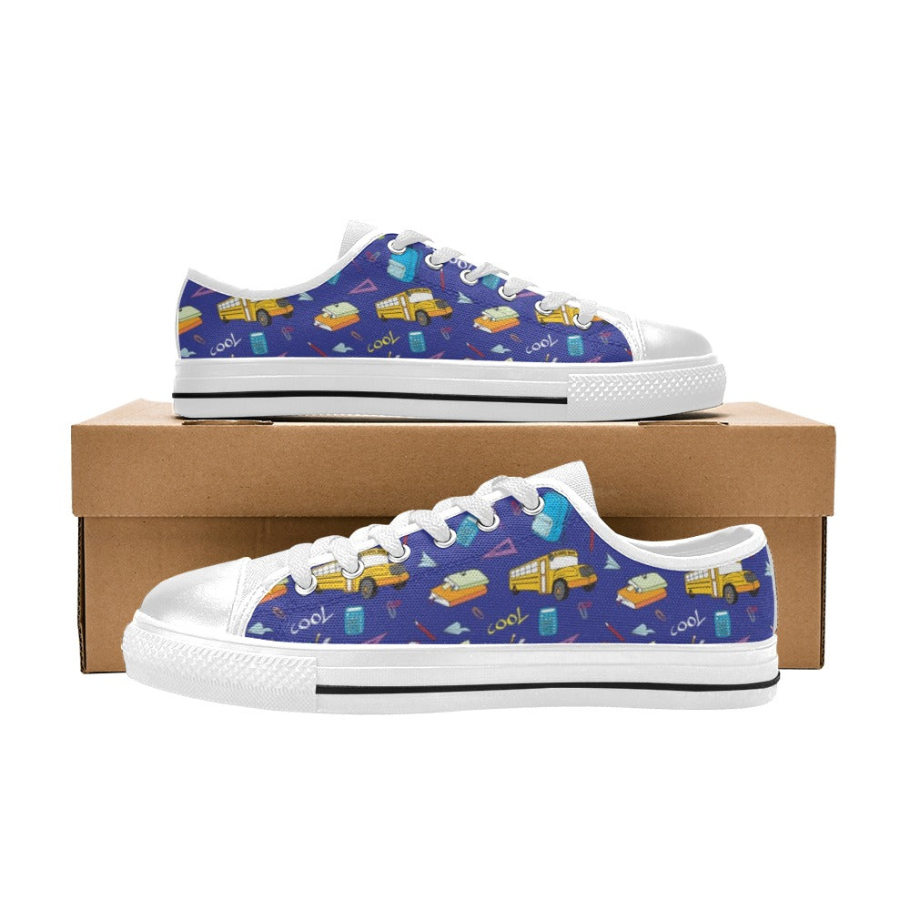 School Bus Print Design LKS307 Women's White Low Top Shoes