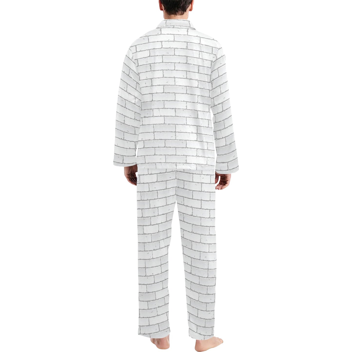 Brick White Pattern Print Design 03 Men's Long Pajama Set