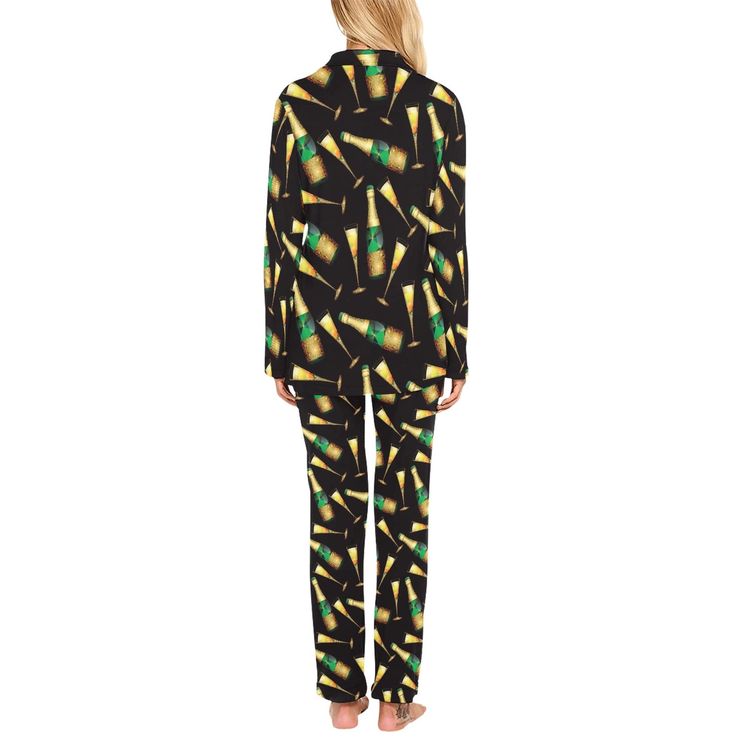 Champagne Pattern Print Design 02 Women's Long Pajama Set